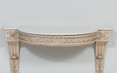 Louis XVI Style Grey Painted Carved Wood Console with a Marble Top