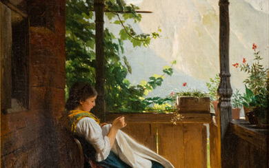 Ludwig Vollmar (1842-1884), Sewing on the Veranda
