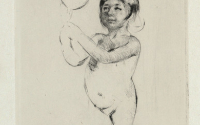 MARY CASSATT Antoinette Standing, Looking into a Hand Mirror. Drypoint, circa 1910. 206x146...