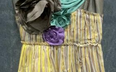 MIU MIU Brown/Yellow Stripe Silk Dress Italy