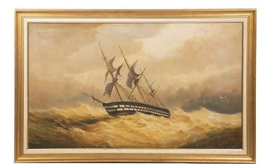 MONUMENTAL 19TH C. PAINTING OF A SHIPWRECK