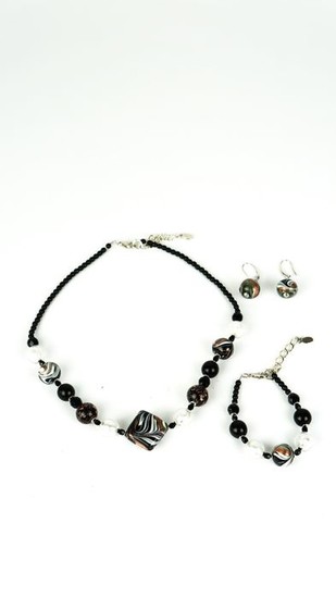 Made Murano Glass- Murano - Parure Bracelet Necklace Venetian Pearl Earrings - Glass
