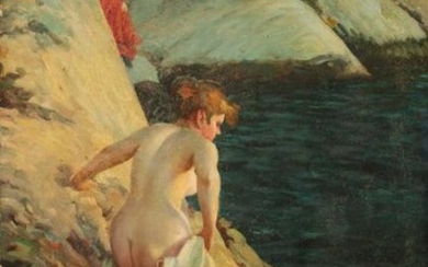 Manner of Anders Zorn A bather at the rocks