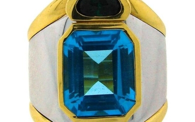 Marina B Gold Ring with Blue Topaz Green Tourmaline 1980s