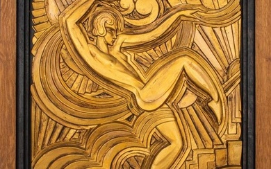 Maurice Picaud [Pico] (French, 1900-1977) Art Deco gilt and gessoed wood plaque depicting the iconic