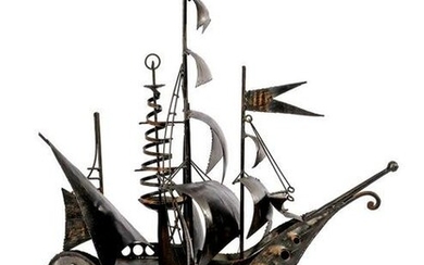 Metal sailing ship with 3 masts
