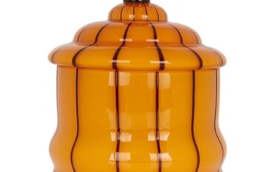 Michael Powolny (1871-1954) for Loetz, 'Tango' box and cover, circa 1915, Orange and black glass, Unmarked 20cm high