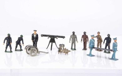 Military figures by various makers including Crescent Toys and Hill comprising Taylor & Barrett Chemical Warfare stretcher bearers (4)