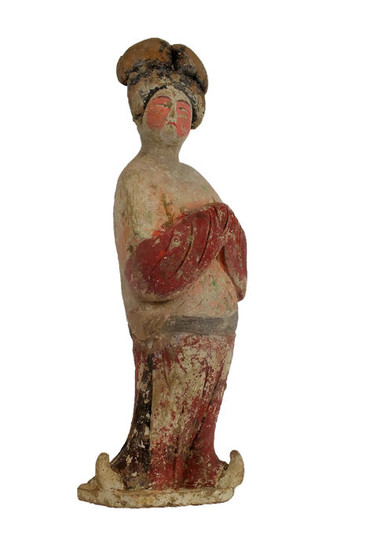 Mingqi - Terracotta - A Large Painted Pottery Figure of a Fat Lady, TL - High 40 cm. - China - Tang Dynasty (618-907)
