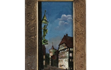 Mixed Media Reverse Painting on Glass of Albrecht Dürer's House in Nuremberg