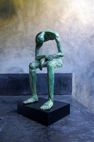 Modern Bronze Sculpture - Seated Bronze Sculpture - Seated Giant - Abstract Art - Bronze