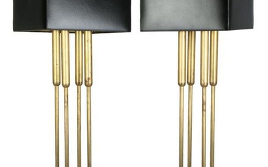 Modern Pair of Bertoia Style Brass Rod Table Lamps