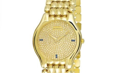 NOS 18k Yellow Gold JUVENIA BIARRITZ Men's watch Ref 11346 with Diamond Dial & Sapphires