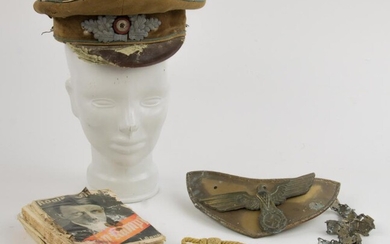NSDAP POLITICAL LEADER'S CAP AND GORGET, DIED WHILE IN FLIGHT FROM CONCENTRATION CAMP PRISONERS