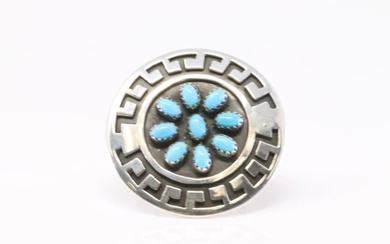 Native America Navajo Sterling Silver Turquoise Cluster Ring.