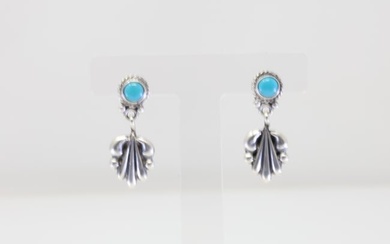 Native American Navajo Sterling Silver Turquoise Post / Dangling Earring's By Sharon McCarthy.
