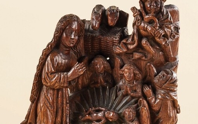 Nativité en chêne sculpté en fort relief... - Lot 41 - Pierre Bergé & Associés