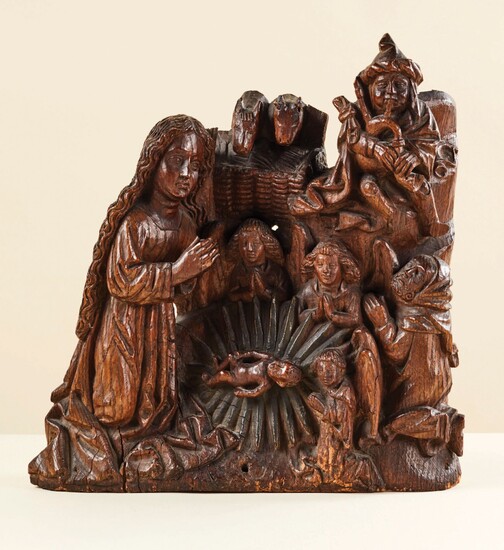 Nativité en chêne sculpté en fort relief... - Lot 41 - Pierre Bergé & Associés