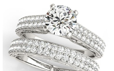 Natural 1.63 CTW Diamond Engagement Ring SET 18K White Gold