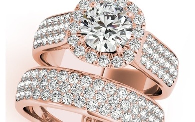 Natural 2.45 CTW Diamond Engagement Ring SET 18K Rose Gold