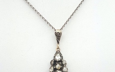 Necklace with pendant - 14 kt. Silver, Yellow gold - 0.80 tw. Diamond - Diamond