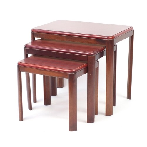 Nest of three Malaysian occasional tables, the largest 48cm ...