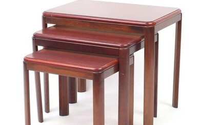 Nest of three Malaysian occasional tables, the largest