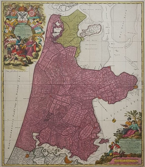 Netherlands, Noord-Holland, Kennemerland; N Visscher / P Schenk - Kennemaria et Westfrisia vulgo et vernaculé Noord-Holland tam in minores quam Præcipuas (...) - ca. 1725