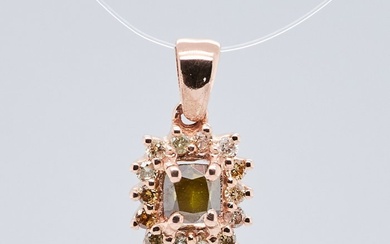 No Reserve Price - 0.37 tcw - Fancy Dark Yellowish Green - 14 kt. Pink gold - Pendant Diamond