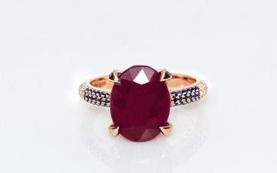 No Reserve Price - 14 kt. Pink gold - Ring - 5.97 ct Ruby - Diamonds, Sapphires, IGI-Certified