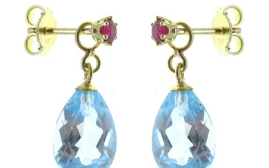 No Reserve Price - 18 kt. Yellow gold - Earrings - 7.10 ct - Topazs and Rubies
