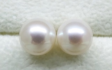 No Reserve Price - Akoya Pearls, Round 8,5 -9 mm - Earrings - 18 kt. Yellow gold