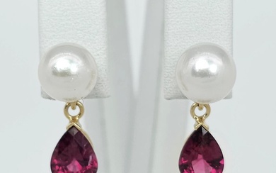 No Reserve Price - G&J - Earrings - 14 kt. Yellow gold - 2.50 tw. Garnet - Pearl