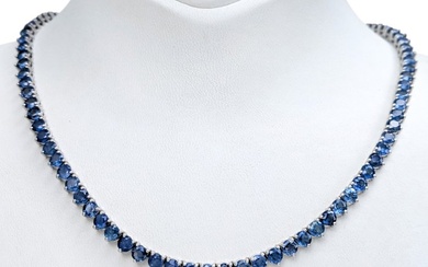 No Reserve Price - Necklace - 14 kt. White gold - 22.25 tw. Sapphire