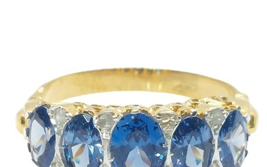 No Reserve Price - Ring - 9 kt. Silver, Yellow gold Sapphire - Diamond