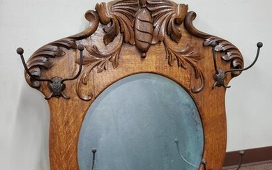 Oak Mirror with Coat Hooks