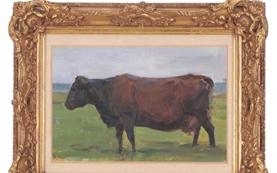 Oil Painting of Bovine in Pasture, 20th Century