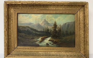 Oil on Canvas "Mountain River View" Painting