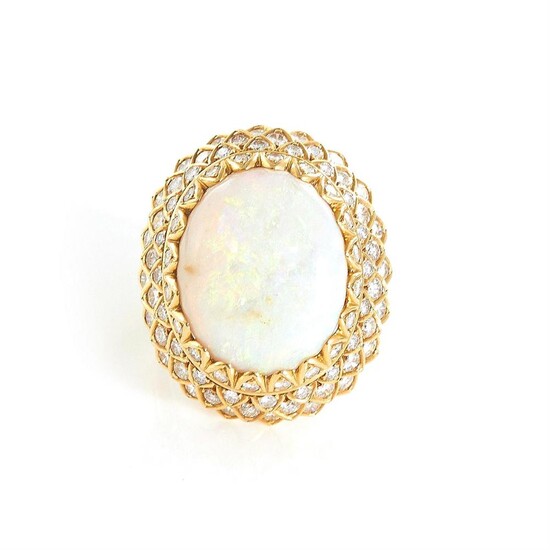 Opal and diamond dome ring