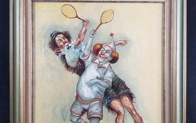 Original Acrylic Clowns Playing Tennis by M. Sahur