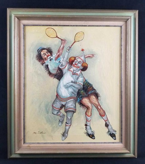 Original Acrylic Clowns Playing Tennis by M. Sahur