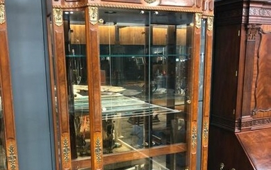 Ornate Antique Wood & Gilt Brass Curio Cabinet