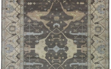 Oushak Oriental Rug Extra Large 10X14 Dark Taupe Floral Handmade Wool Carpet