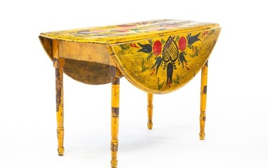 PAINT-DECORATED DROP LEAF TABLE.