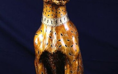 PAINTED AND JEWEL EMBELISHED CERAMIC LEOPARD