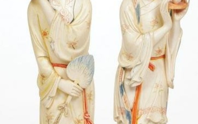 PAIR EXCEPTIONAL CHINESE CARVED MAIDENS