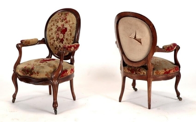 PAIR FRENCH ROSEWOOD OPEN ARM CHAIRS CIRCA 1880