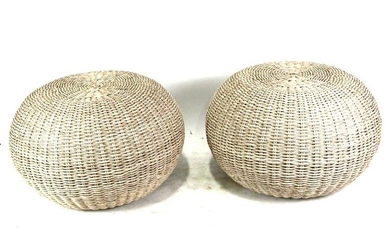 PAIR OF CONTEMPORARY GRAY WICKER OTTOMANS
