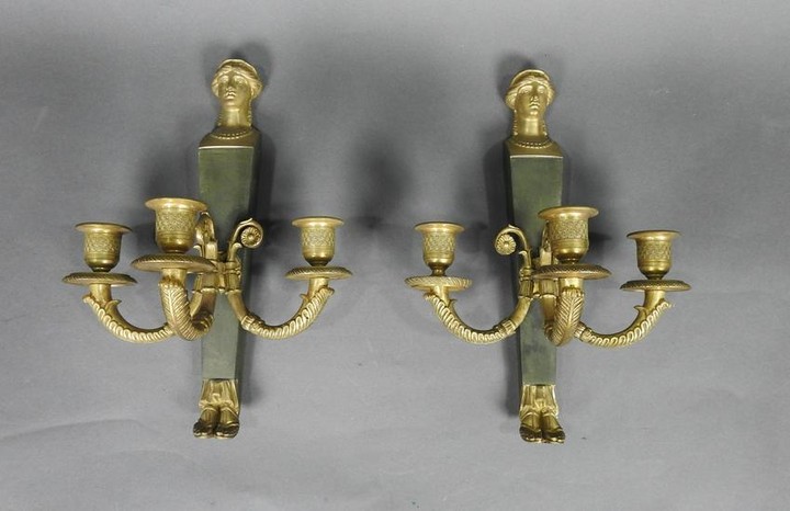 PAIR OF FRENCH EMPIRE BRONZE SCONCES