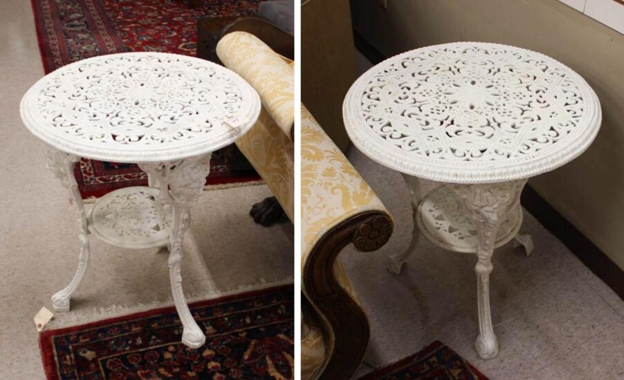 PAIR OF VICTORIAN STYLE WHITE CAST IRON CAFE TABLE